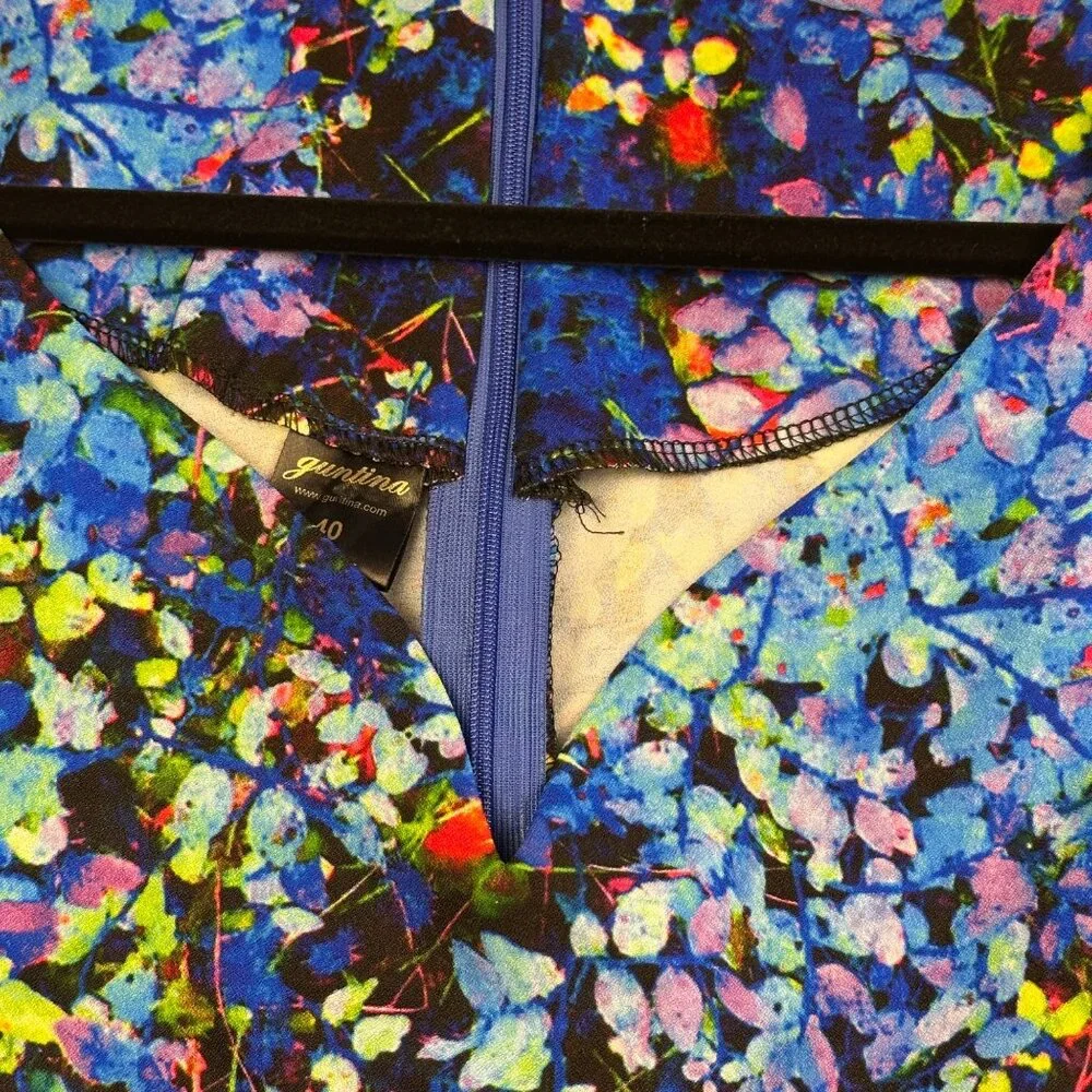 Guantina Womens Sweetheart Midi Bodycon blue dress M/40 Wearable Art Print Artzy - Picture 6 of 13